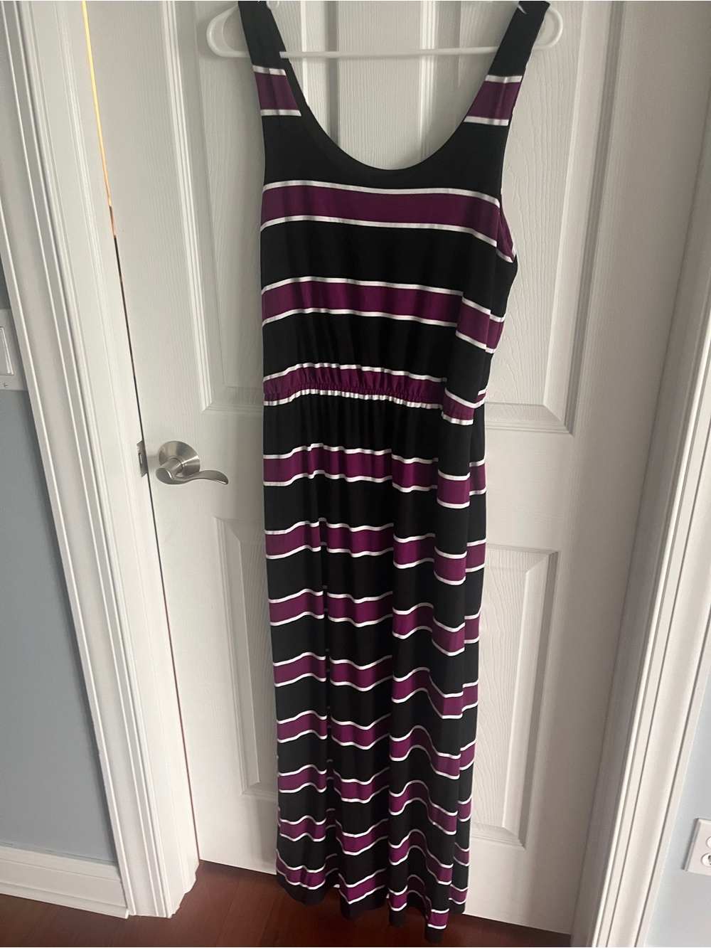 White House Black Market Black & Purple Striped Maxi Dress
